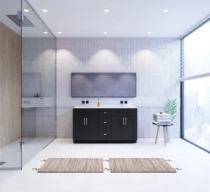 Retail pebble bathroom vanity, proudly on display at Cabinet EZ showroom in Waldorf.