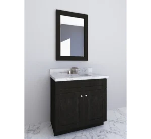 Innovative pebble bathroom vanity by Cabinet EZ, displayed in our showroom in Clinton, MD.