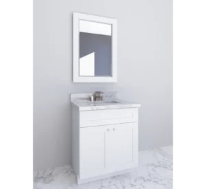 Cabinet EZ's luxurious white bathroom vanity displayed in Clinton, MD showroom. V-EW-VSB36